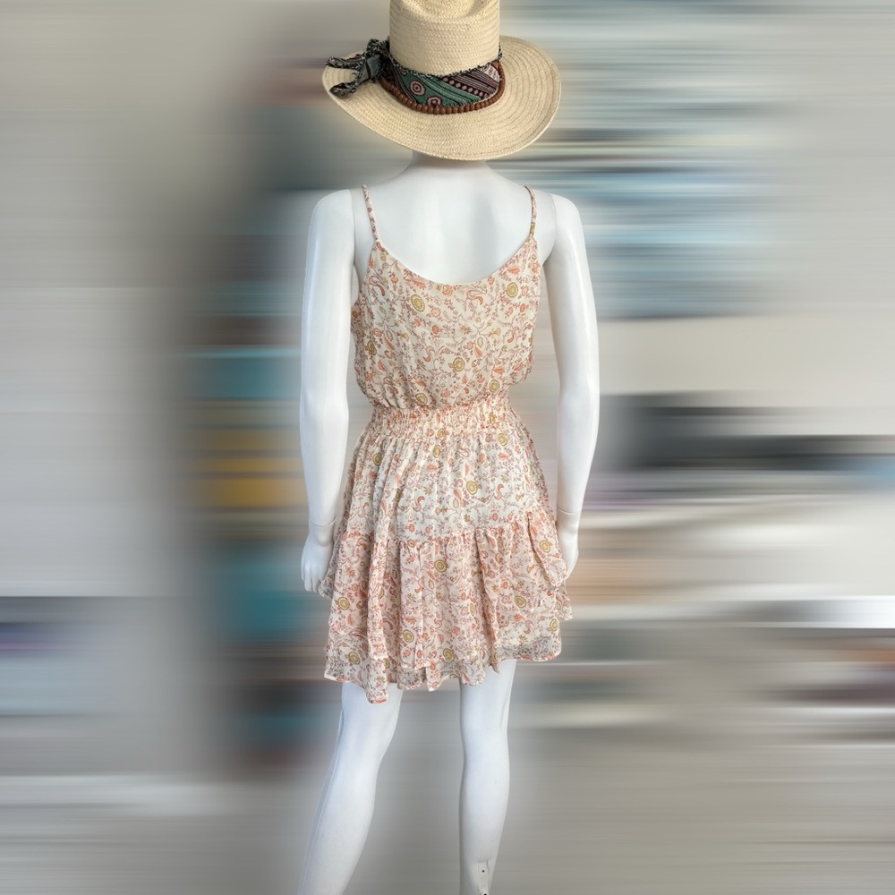 Peach love California Smock waist floral mini dress S M L - Picture 7 of 9